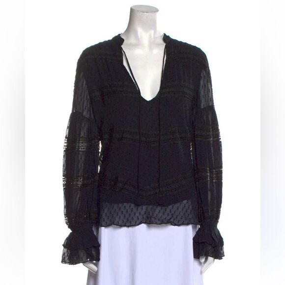 Rococo Sand x REVOLVE Selene Blouse in Black peasant sleeve beaded sheer top new - Picture 2 of 13